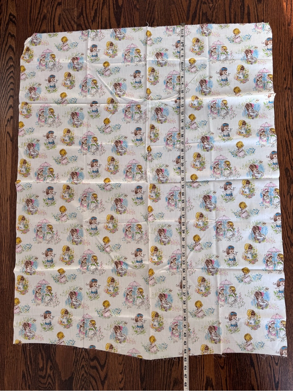 VINTAGE 1960'S Storybook Little Girls 44" x 35" Cottagecore Nursery Fabric - Picture 9 of 12